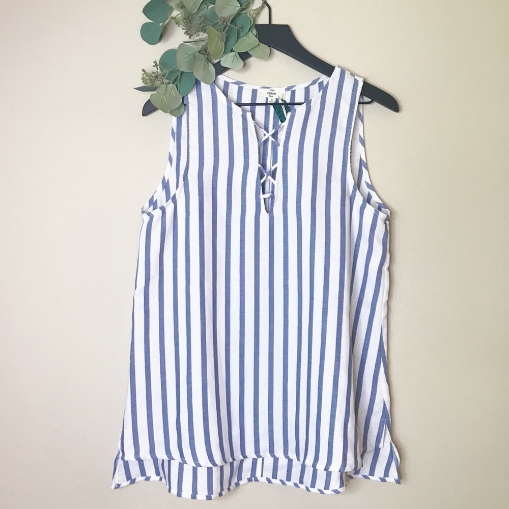 NWT Entro Blue White Striped Spring Tank Top Size S